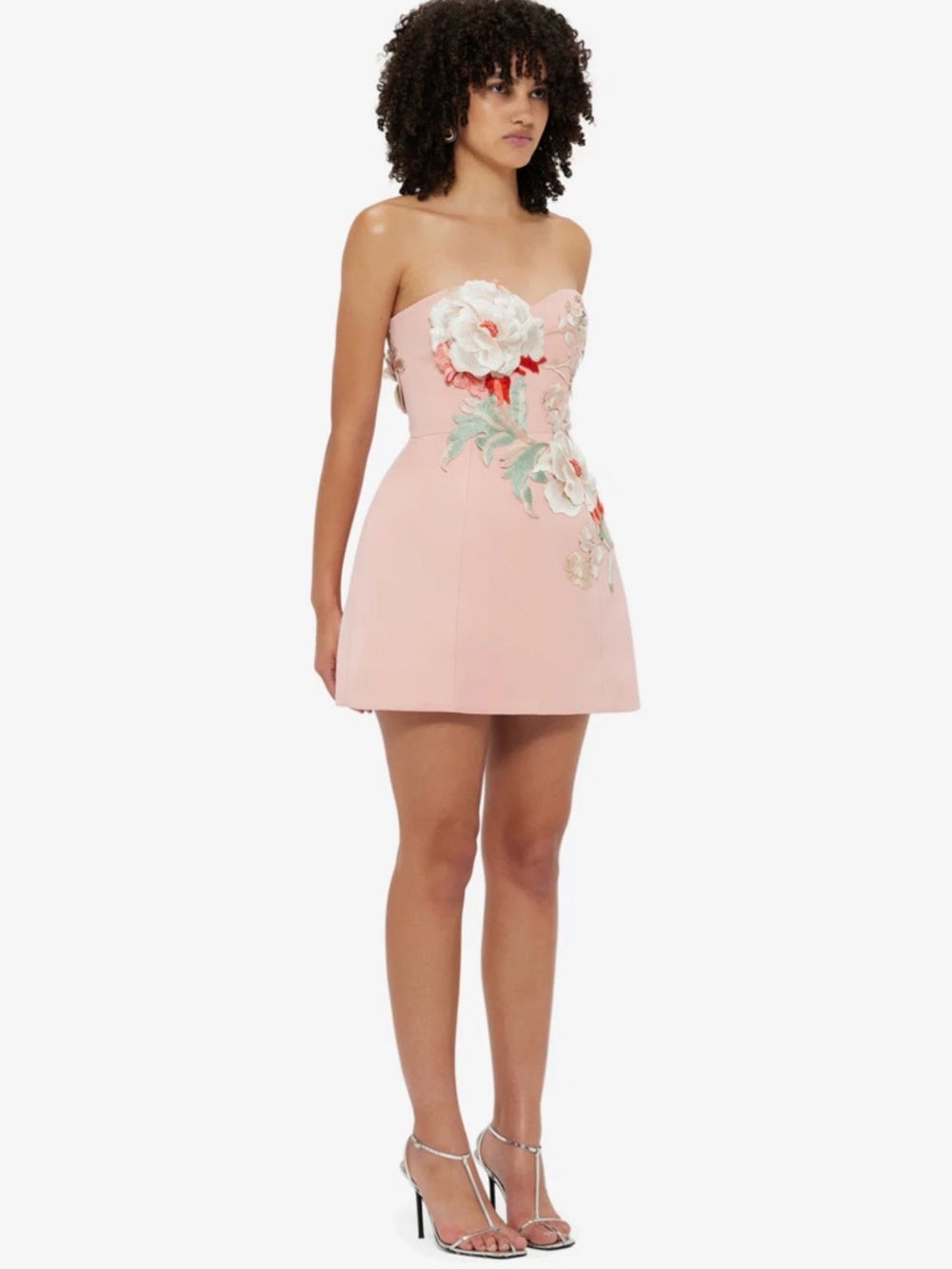 Strapless Pink Floral Appliqué Mini Dress - Picture 3 of 8